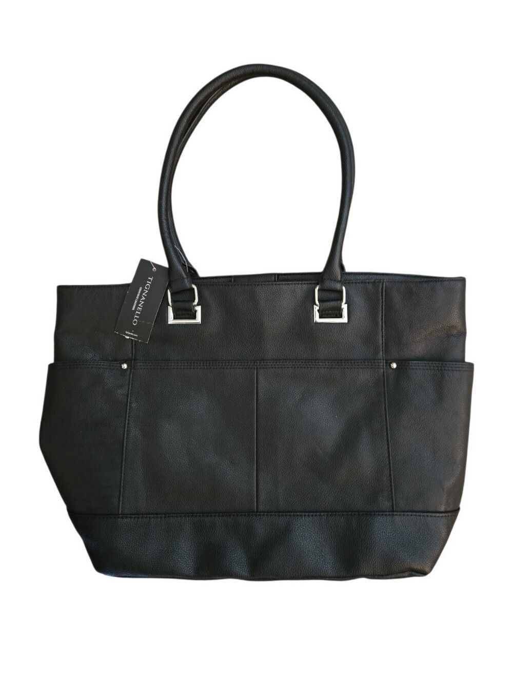 NWT TIGNANRLLO PEBBLED BLACK PEBBLED LEATHER "OVERTIME" TOTE BAG OSFM